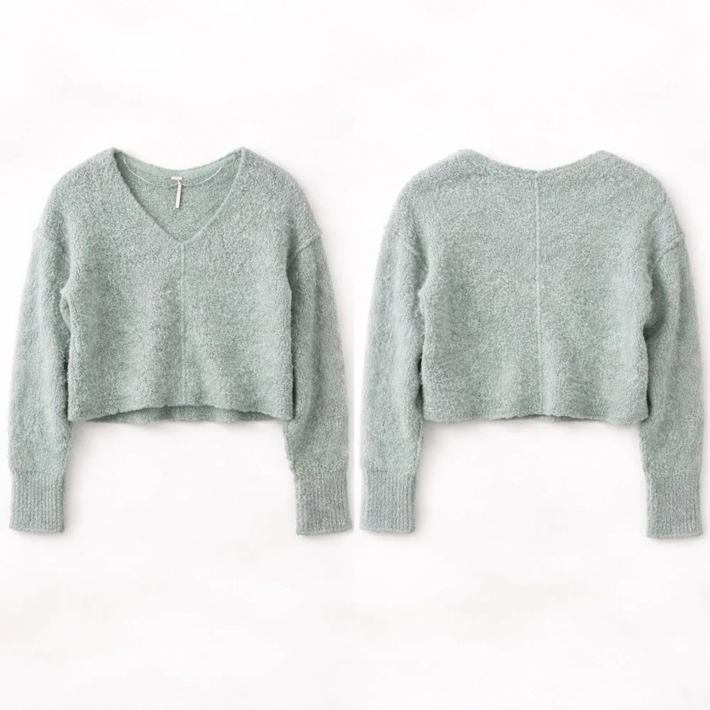 Free People Icing Pullover‎ Fuzzy Knit Sweater Women's XS V Neck Slouchy